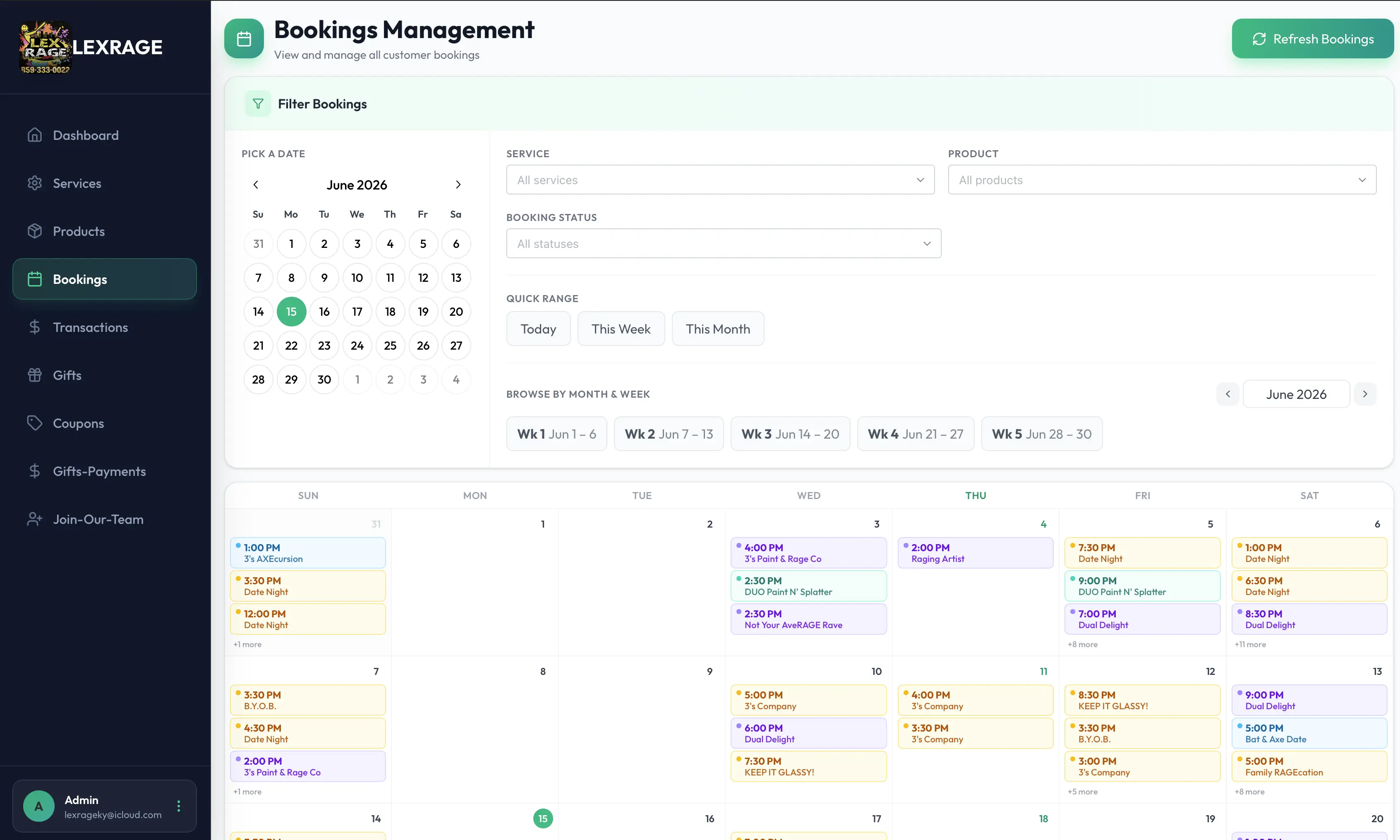 Custom operations and booking dashboard